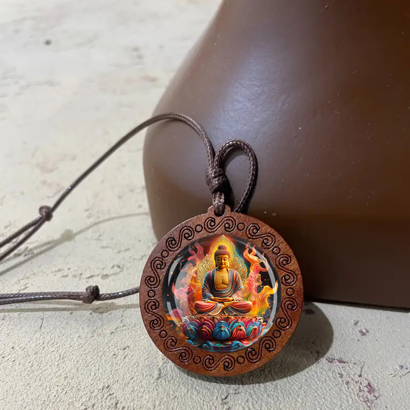 Flame Light Throne Wooden Pendant Necklace, Unisex